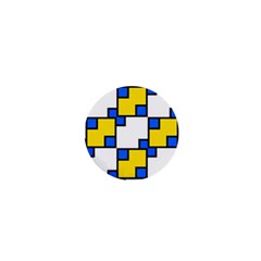 Yellow And Blue Squares Pattern 1  Mini Button by LalyLauraFLM