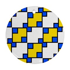 Yellow And Blue Squares Pattern Ornament (round)