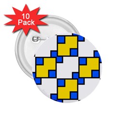 Yellow And Blue Squares Pattern 2 25  Button (10 Pack)