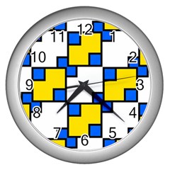 Yellow And Blue Squares Pattern Wall Clock (silver)