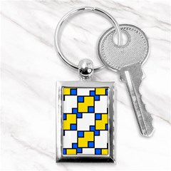 Yellow And Blue Squares Pattern Key Chain (rectangle) by LalyLauraFLM