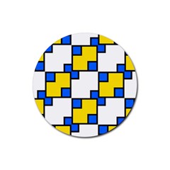 Yellow And Blue Squares Pattern Rubber Coaster (round)