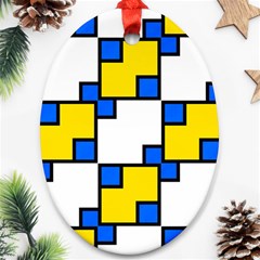 Yellow And Blue Squares Pattern Oval Ornament (two Sides) by LalyLauraFLM