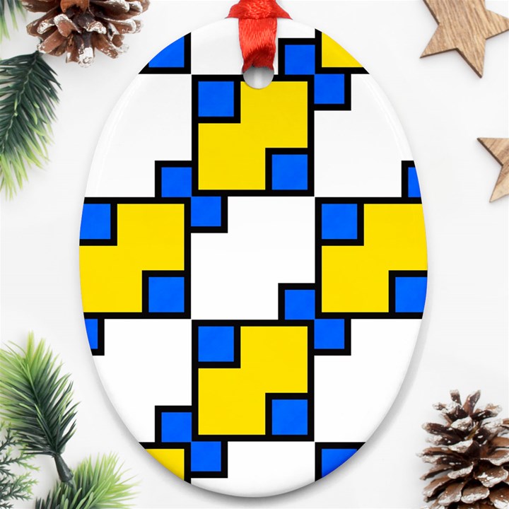 Yellow and blue squares pattern Oval Ornament (Two Sides)