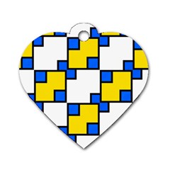 Yellow And Blue Squares Pattern Dog Tag Heart (two Sides)