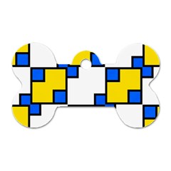 Yellow And Blue Squares Pattern Dog Tag Bone (one Side)