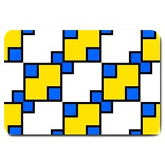 Yellow And Blue Squares Pattern Large Doormat