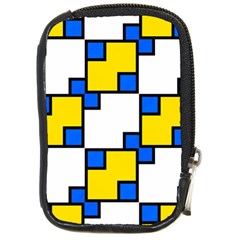 Yellow And Blue Squares Pattern Compact Camera Leather Case