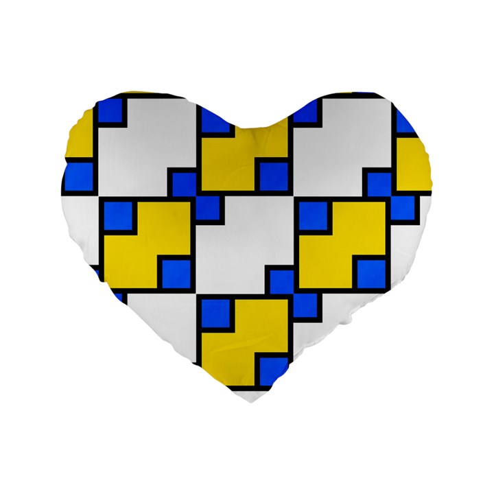 Yellow and blue squares pattern Standard 16  Premium Heart Shape Cushion 