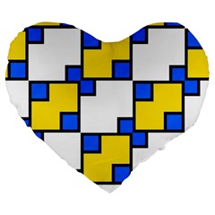 Yellow And Blue Squares Pattern Large 19  Premium Heart Shape Cushion