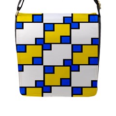 Yellow And Blue Squares Pattern Flap Closure Messenger Bag (large)