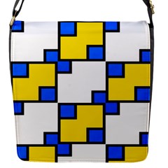 Yellow And Blue Squares Pattern Flap Closure Messenger Bag (small)