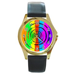 Rainbow Test Pattern Round Leather Watch (gold Rim) 