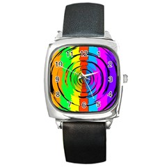 Rainbow Test Pattern Square Leather Watch