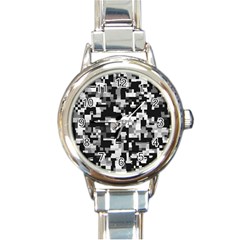 Background Noise In Black & White Round Italian Charm Watch