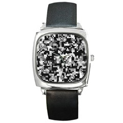 Background Noise In Black & White Square Leather Watch by StuffOrSomething