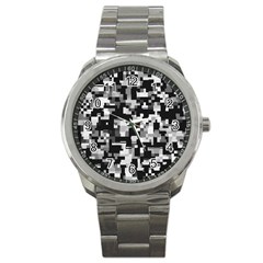 Background Noise In Black & White Sport Metal Watch