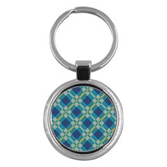 Squares And Stripes Pattern Key Chain (round) by LalyLauraFLM