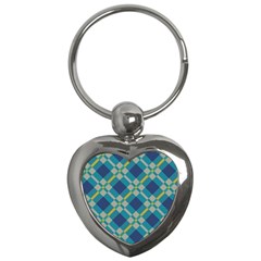 Squares And Stripes Pattern Key Chain (heart) by LalyLauraFLM