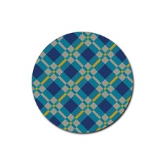 Squares And Stripes Pattern Rubber Round Coaster (4 Pack) by LalyLauraFLM