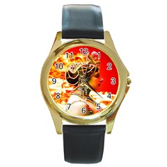 Mata Hari Round Gold Metal Watch by icarusismartdesigns