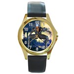 Wasteland Round Leather Watch (Gold Rim)  Front