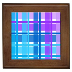 Blue & Purple Gingham Plaid Framed Ceramic Tile