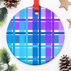 Blue & Purple Gingham Plaid Round Ornament by StuffOrSomething