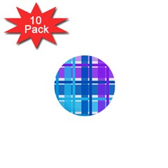 Blue & Purple Gingham Plaid 1  Mini Button (10 Pack)