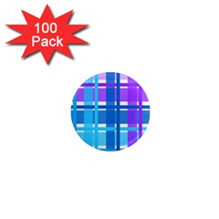 Blue & Purple Gingham Plaid 1  Mini Button Magnet (100 Pack)