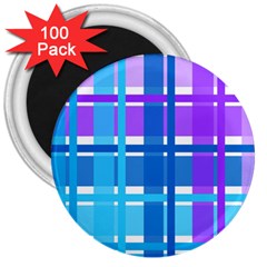 Blue & Purple Gingham Plaid 3  Button Magnet (100 Pack) by StuffOrSomething