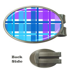 Blue & Purple Gingham Plaid Money Clip (oval)