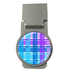 Blue & Purple Gingham Plaid Money Clip (round)