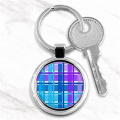 Blue & Purple Gingham Plaid Key Chain (round) by StuffOrSomething