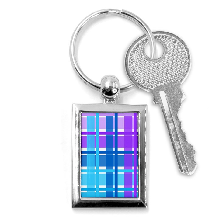 Blue & Purple Gingham Plaid Key Chain (Rectangle)