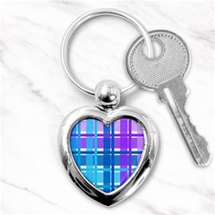 Blue & Purple Gingham Plaid Key Chain (heart)