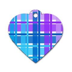 Blue & Purple Gingham Plaid Dog Tag Heart (one Sided) 