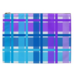 Blue & Purple Gingham Plaid Cosmetic Bag (xxl)