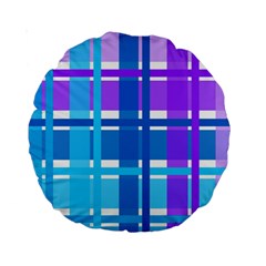 Blue & Purple Gingham Plaid Standard 15  Premium Round Cushion 