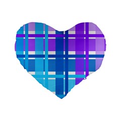 Blue & Purple Gingham Plaid Standard 16  Premium Heart Shape Cushion  by StuffOrSomething