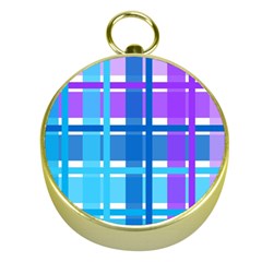 Blue & Purple Gingham Plaid Gold Compass by StuffOrSomething