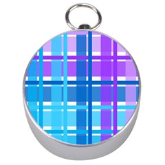 Blue & Purple Gingham Plaid Silver Compass