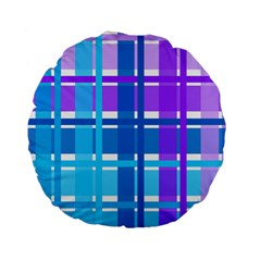 Blue & Purple Gingham Plaid Standard 15  Premium Flano Round Cushion 