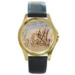 LOL Round Leather Watch (Gold Rim)  Front