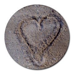 Heart In The Sand 8  Mouse Pad (round) by yoursparklingshop