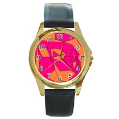 Red Orange 5000 Round Leather Watch (gold Rim) 