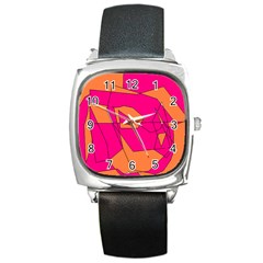 Red Orange 5000 Square Leather Watch