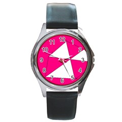 Pink White Art Kids 7000 Round Leather Watch (silver Rim)