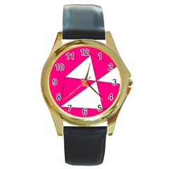 Pink White Art Kids 7000 Round Leather Watch (gold Rim) 