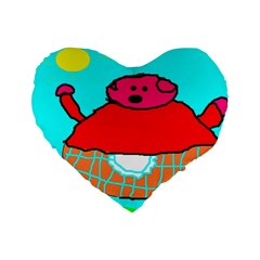 Sweet Pig Knoremans, Art By Kids Standard 16  Premium Flano Heart Shape Cushion  by yoursparklingshop